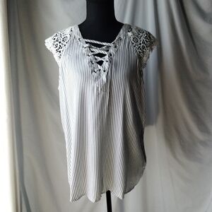 Maurices Black and White Lace-Up Blouse
